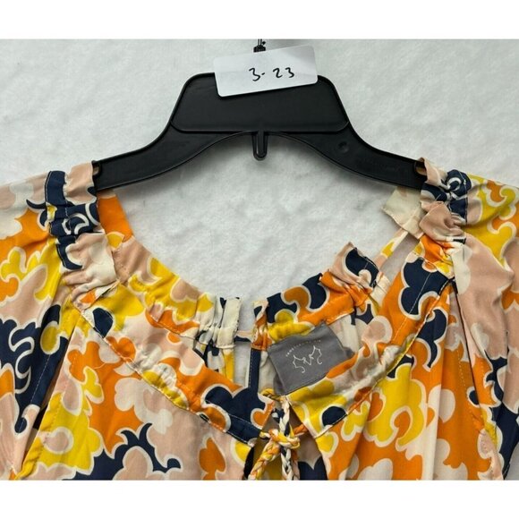 Vanessa Virginia Dress Women's Sz 2 Orange Floral Keyhole Short Sleeve 100% Silk - Picture 11 of 11